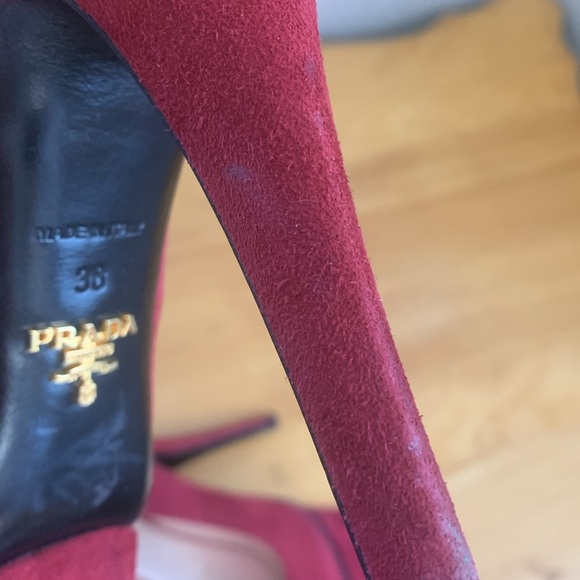 Prada Burgundy Red Suede Pumps Heels Size US8 Platform Pointed Toe GUC 4.5" heel - Picture 13 of 14